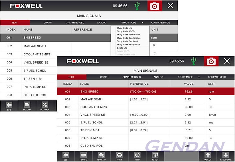Foxwell GT80 Plus - Learn live sensor values